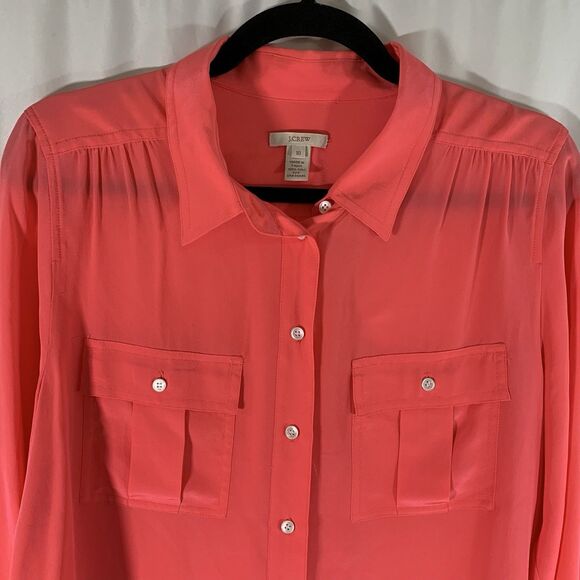 J. Crew 100% Silk Blouse Women's 10 Hot Pink Long Sleeve Button Up Lightweight - Picture 3 of 11